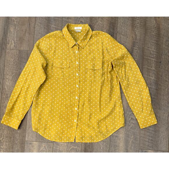 Van Heusen Women's Top XL Mustard Yellow Polka Dot Long Sleeve - Picture 6 of 6